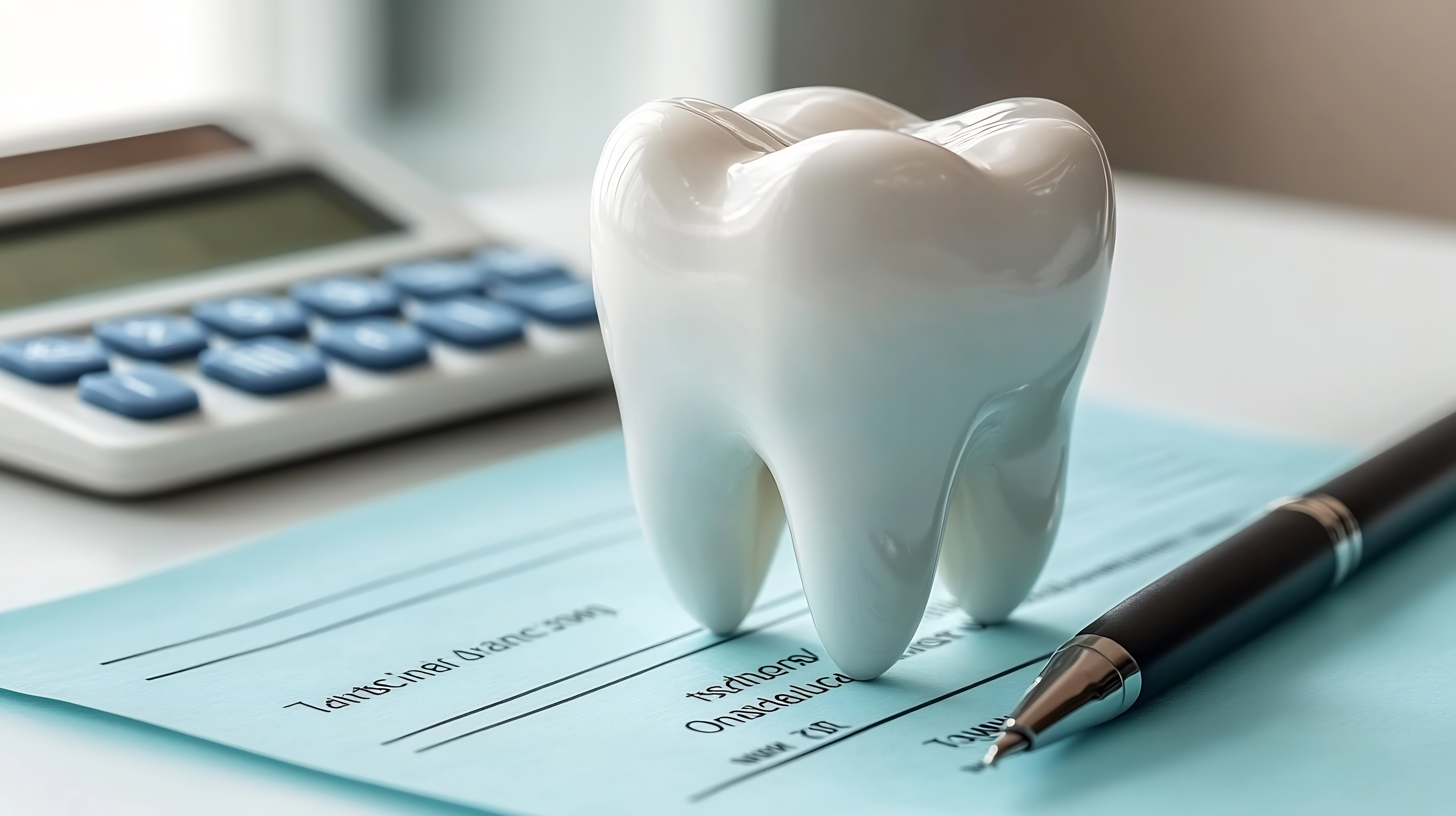 Model tooth with an insurance form and calculator